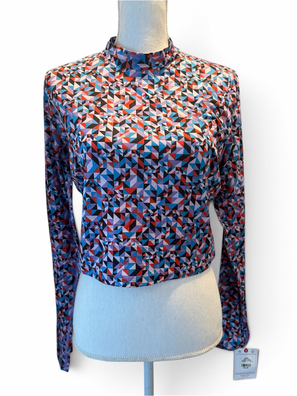 Champion Multicolor Geometric Crop Top — Red, Blue, Purple